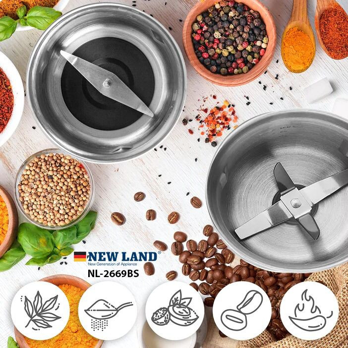 آسیاب استیل 2 کاسه نیولند مدل 2669 bs